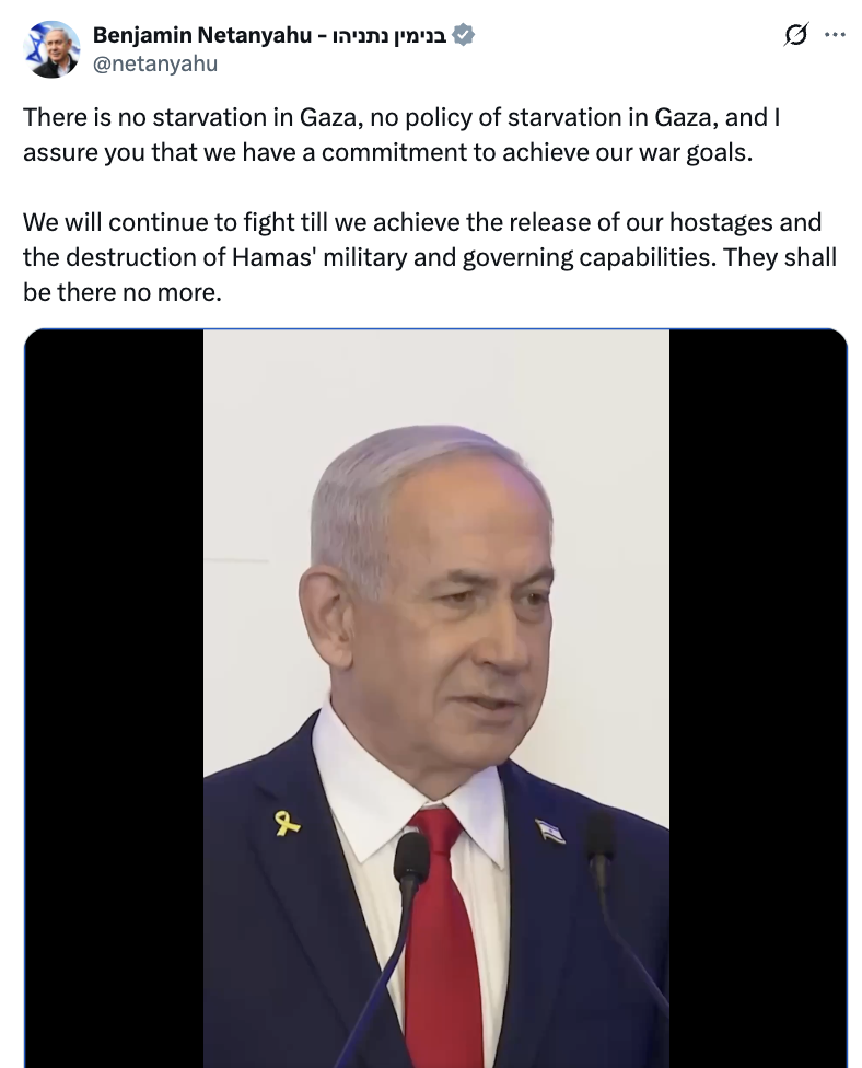 netanyahu gaza starvation